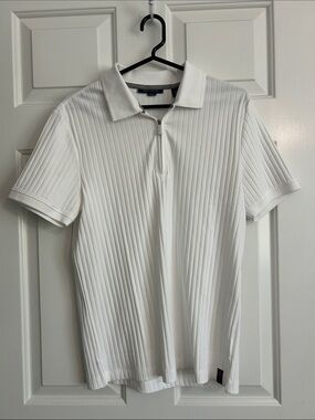 Perry Ellis White Ribbed Zip Polo